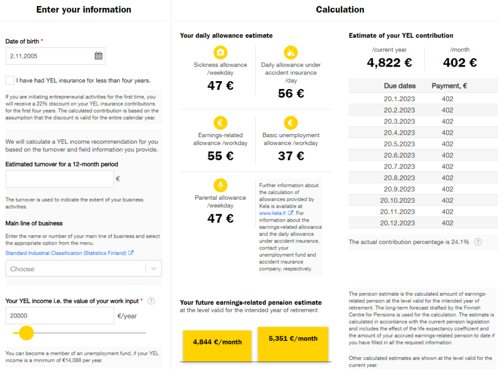 Elo's YEL calculator.